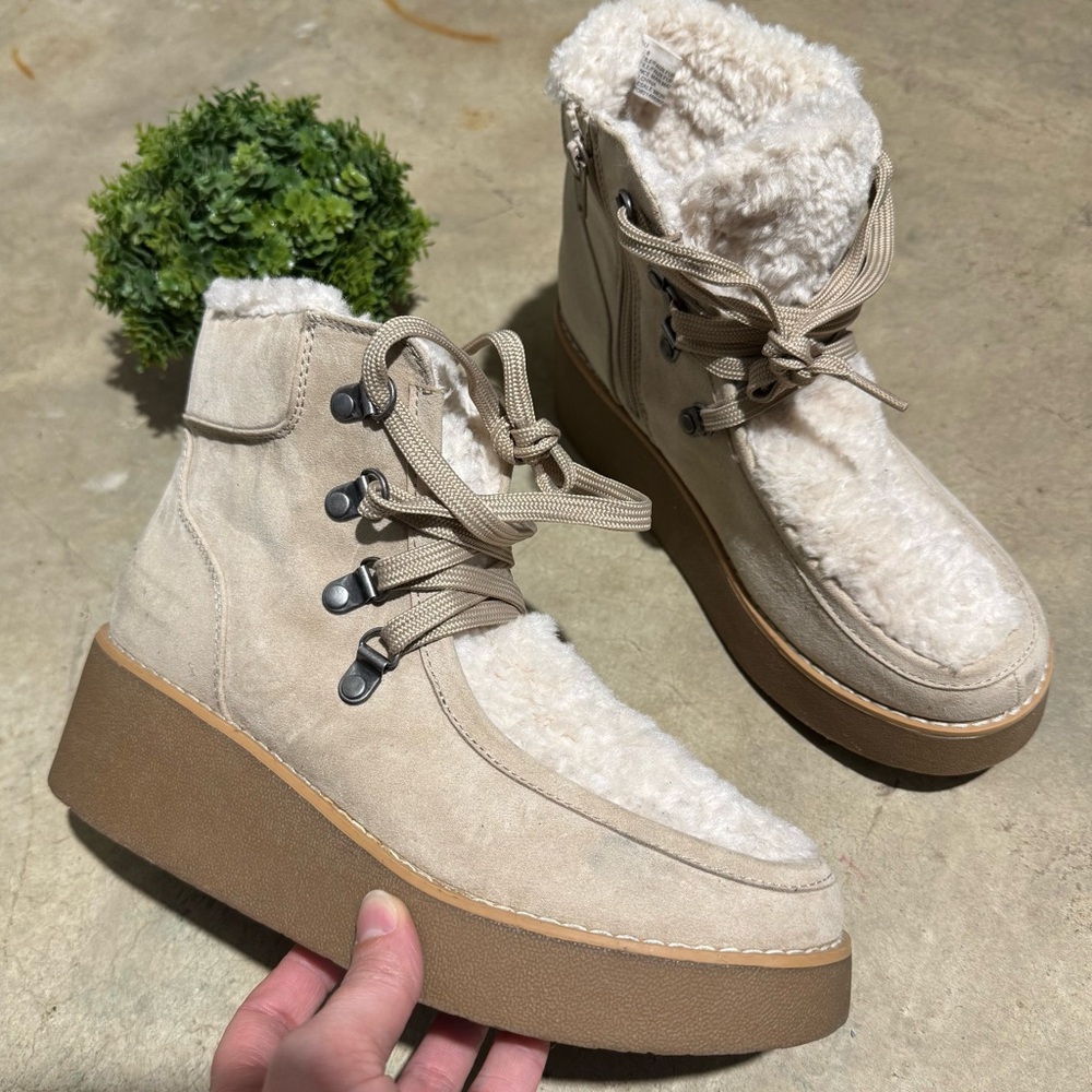 Falls Creek Beige Ankle Boots with Faux Fur